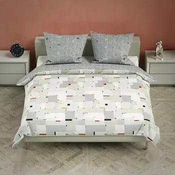 Постельное белье в полоску в горошек разноцветное серое двустороннее постельное белье хлопок Renforce, размер: 2 шт. 135х200 см - нормальный размер One-Home