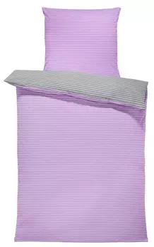 Постельное белье в полоску в полоску современный двусторонний хлопок Renforc на молнии, размер: 2 шт. 135х200 см, цвет: фиолетовый/антрацит One-Home
