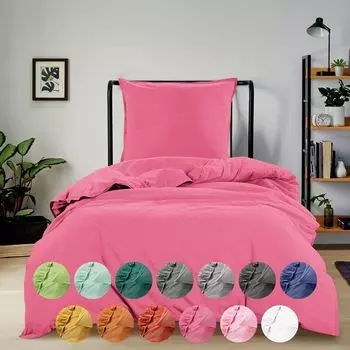 Постельное белье WOMETO Renforce Stone-Washed 155x220 и 80x80 см 100% хлопок - розовый современный вид льна