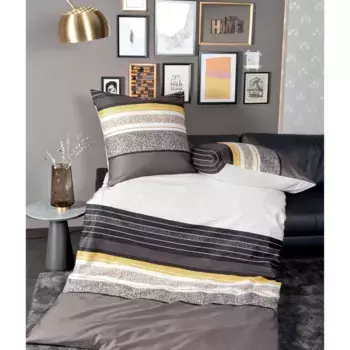 Постельное белье «Жанин» J. D. 87046, качество сатина Mako, 100% хлопок, постельное белье и наволочка на молнии, летнее постельное белье, можно использовать круглый год", (3 шт.) Janine, желтый/золотой/коричневый/черный