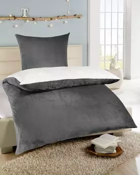 Постельное белье зимнее флисовое кашемировое прикосновение уни двустороннее теплое 2 шт. 135х200 на молнии цвет антрацит/белый MB Warenhandel24