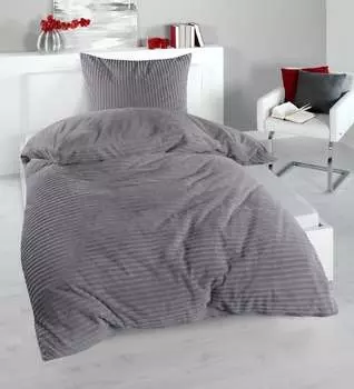 Постельное белье зимнее флисовое кашемировое прикосновение уни двустороннее теплое 2 шт. 135х200 на молнии цвет ШНУР/СЕРЫЙ MB Warenhandel24