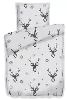 Постельное белье зимнее пушистый флис термофлис теплое 2 шт на молнии 135х200+80х80 см дизайн: олень MB Warenhandel24
