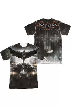 Постер Batman Arkham Knight (принт спереди/сзади) футболка с коротким рукавом для взрослых из полиэстера Gildan, белый