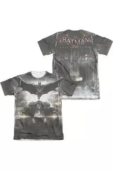 Постер Batman Arkham Knight (принт спереди/сзади) для взрослых, футболка с коротким рукавом из полиэстера/хлопка Gildan, белый