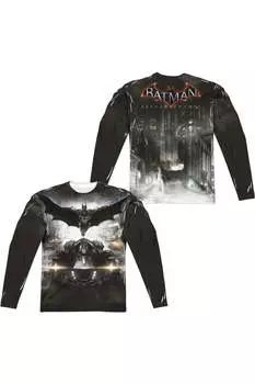 Постер Batman Arkham Knight (принт спереди/сзади) футболка с длинным рукавом для взрослых из полиэстера Gildan, белый