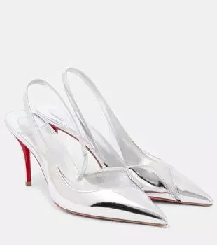 Posticha 80 босоножки-лодочки на ремешке из металлизированной кожи Christian Louboutin, серебряный