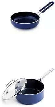 Посуда Blue Diamond. Полезная керамическая мини-кастрюля для яиц с антипригарным покрытием и кастрюля емкостью 2QT с крышкой, без ПФАС, можно мыть в посудомоечной машине, можно использовать в духовке, синий