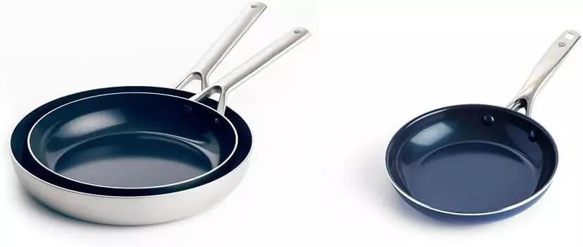 Посуда Blue Diamond Трехслойная нержавеющая сталь с керамическим антипригарным покрытием, набор сковородок диаметром 9,5 и 11 дюймов, без ПФАС, посуда с керамическим антипригарным покрытием с алмазным напылением Сковорода диаметром 8 дюймов