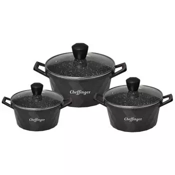 Посуда Diamant, набор из 6 предметов, индукционная кастрюля из литого алюминия, мрамор, черный Scheffinger