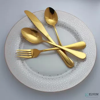 Посуда Elyon, столовые приборы золотого цвета, 32 предмета, набор столовых приборов из нержавеющей стали, набор столовых приборов с зеркальной отделкой, многоразовый сейф для посудомоечной машины, обслуживание на 8 персон Elyon Tableware, цвет G...