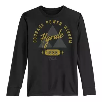 Потертая футболка с длинными рукавами и рисунком Zelda Courage Power Wisdom Hyrule Triforce 1986 для мальчиков 8–20 лет Licensed Character