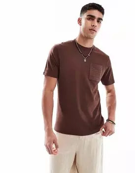 Потертая футболка с карманом светло-коричневого цвета Threadbare