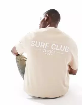 Потертая футболка с круглым вырезом и принтом на спине в виде серфингиста в камне Threadbare