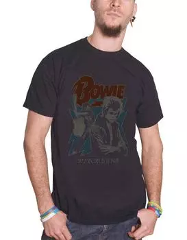 Потертая футболка с плакатом World Tour 1972 года David Bowie, черный