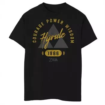 Потертая футболка Triforce 1986 года для мальчиков 8–20 лет The Legend Of Zelda "Courage Power Wisdom Hyrule" Licensed Character, черный