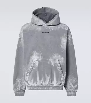 Потертая хлопковая худи из джерси Balenciaga, Sup Fad Wash Blk/Blk