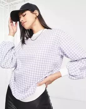 Потертая лыжная толстовка пастельно-синего цвета с узором "гусиные лапки" Threadbare