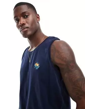 Потертая майка темно-синего цвета с оранжевой вышивкой Threadbare