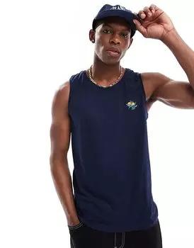 Потертая майка темно-синего цвета с оранжевой вышивкой Threadbare