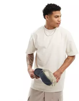 Потертая структурированная футболка свободного кроя цвета камня