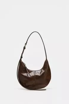Потертая сумка через плечо ZARA, коричневый