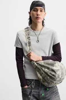 Потертая тканевая сумка ZARA, черный