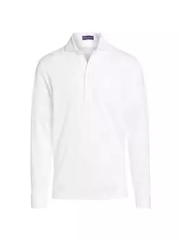 Потертое поло с длинным рукавом без логотипа Ralph Lauren Purple Label, белый