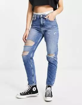 Потертые джинсы \"мом\" Calvin Klein Jeans