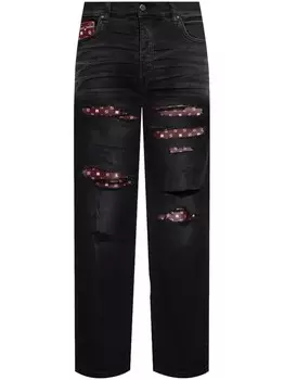 Потертые джинсы с отделкой в виде банданы AMIRI, черный