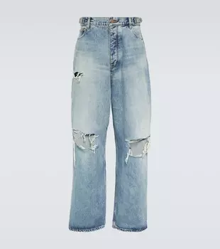Потертые джинсы широкого кроя Balenciaga, синий