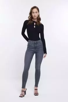 Потертые джинсы средней посадки River Island, черный