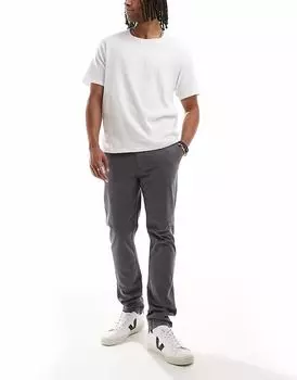 Потертые хлопковые брюки-чинос «castello» облегающего кроя с эластичной отделкой серого цвета Threadbare