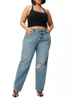 Потертые прямые джинсы с высокой посадкой good GOOD AMERICAN Blue