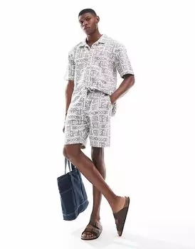 Потертые шорты цвета экрю с текстурированным ацтекским принтом