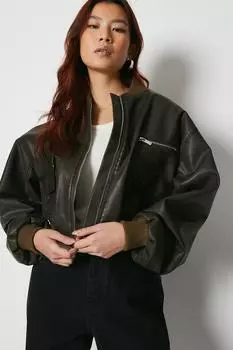 Потертый бомбер из полиуретана с потертостями Warehouse, хаки