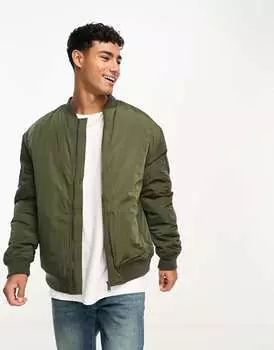 Потертый бомбер оверсайз цвета хаки