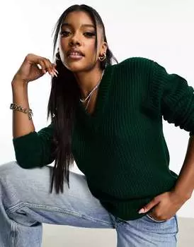 Потертый джемпер оверсайз с v-образным вырезом Lillian темно-зеленого цвета Threadbare