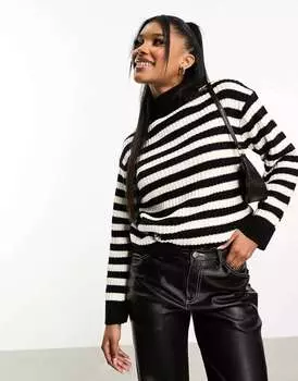 Потертый джемпер оверсайз с высоким воротником Kinsley в монохромную полоску Threadbare