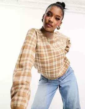 Потертый джемпер с высоким воротником Chloe в бежевую клетку Threadbare