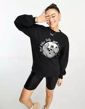 Потертый свитер с рождественским принтом черного цвета Threadbare