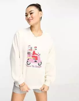 Потертый свитер с рождественским принтом цвета экрю Threadbare