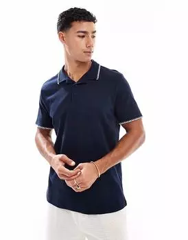 Потертый топ-поло из хлопка темно-синего цвета Threadbare