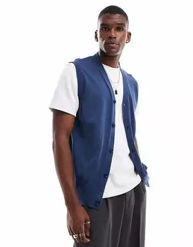 Потертый трикотажный жилет на пуговицах цвета синего денима