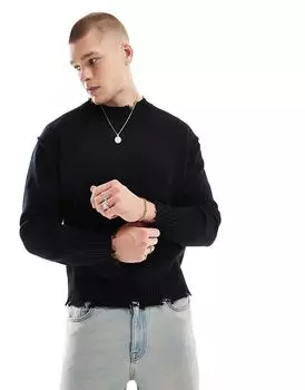 Потертый вязаный джемпер черного цвета Bershka