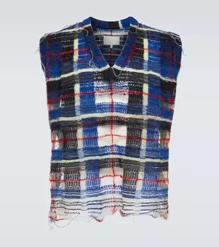 Потертый жилет из смесового мохера Maison Margiela, разноцветный