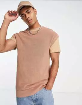 Потертый жилет-свитер с круглым вырезом цвета лесных грибов