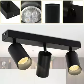 Потолочный прожектор Светодиодный сменный, теплый белый прожектор с двойной головкой, поворотный потолочный светильник, настенный светильник для гостиной, кухни, столовой, одиночный прожектор, 3 розетки GU10 Jopassy, черный