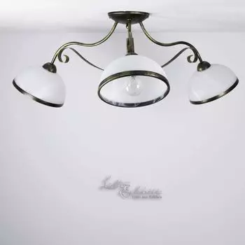 Потолочный светильник "Antica" в деревенском стиле, латунь, белое стекло, металл, 3 лампы, потолочный светильник для гостиной, прихожей Licht-Erlebnisse, мультиколор