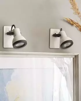 Потолочный светильник BELIANI, комплект из 2 металлических ламп белого/черного цвета, 2 матовые, регулируемая раструбная форма, индустриальный вид, современный дизайн, белый